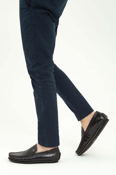  Tamer Tanca Erkek Hakiki Deri Siyah Kroko Driver Ayakkabı