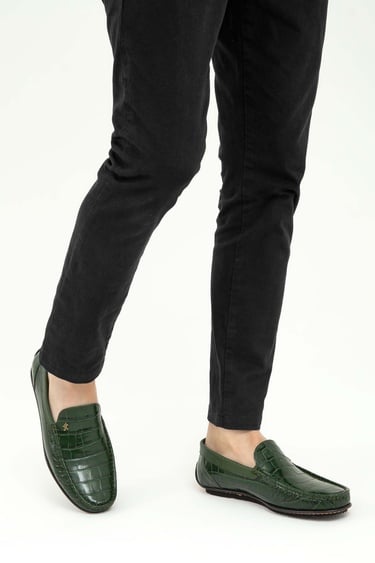 Tamer Tanca Erkek Hakiki Deri Yeşil Driver Ayakkabı