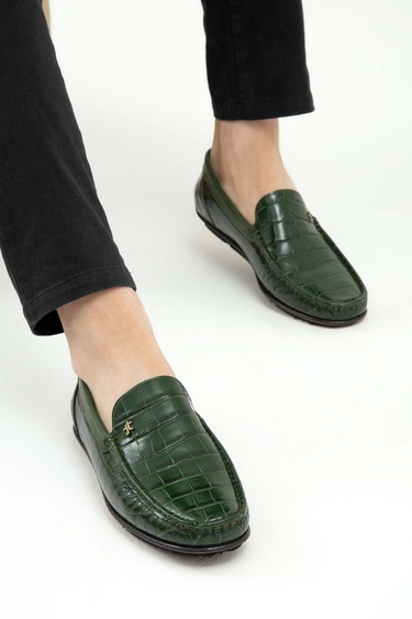  Tamer Tanca Erkek Hakiki Deri Yeşil Driver Ayakkabı