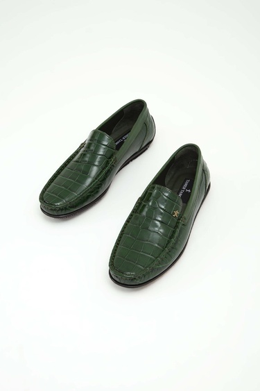  Tamer Tanca Erkek Hakiki Deri Yeşil Driver Ayakkabı