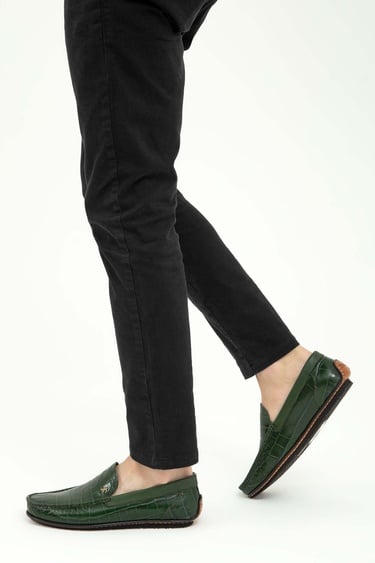  Tamer Tanca Erkek Hakiki Deri Yeşil Driver Ayakkabı