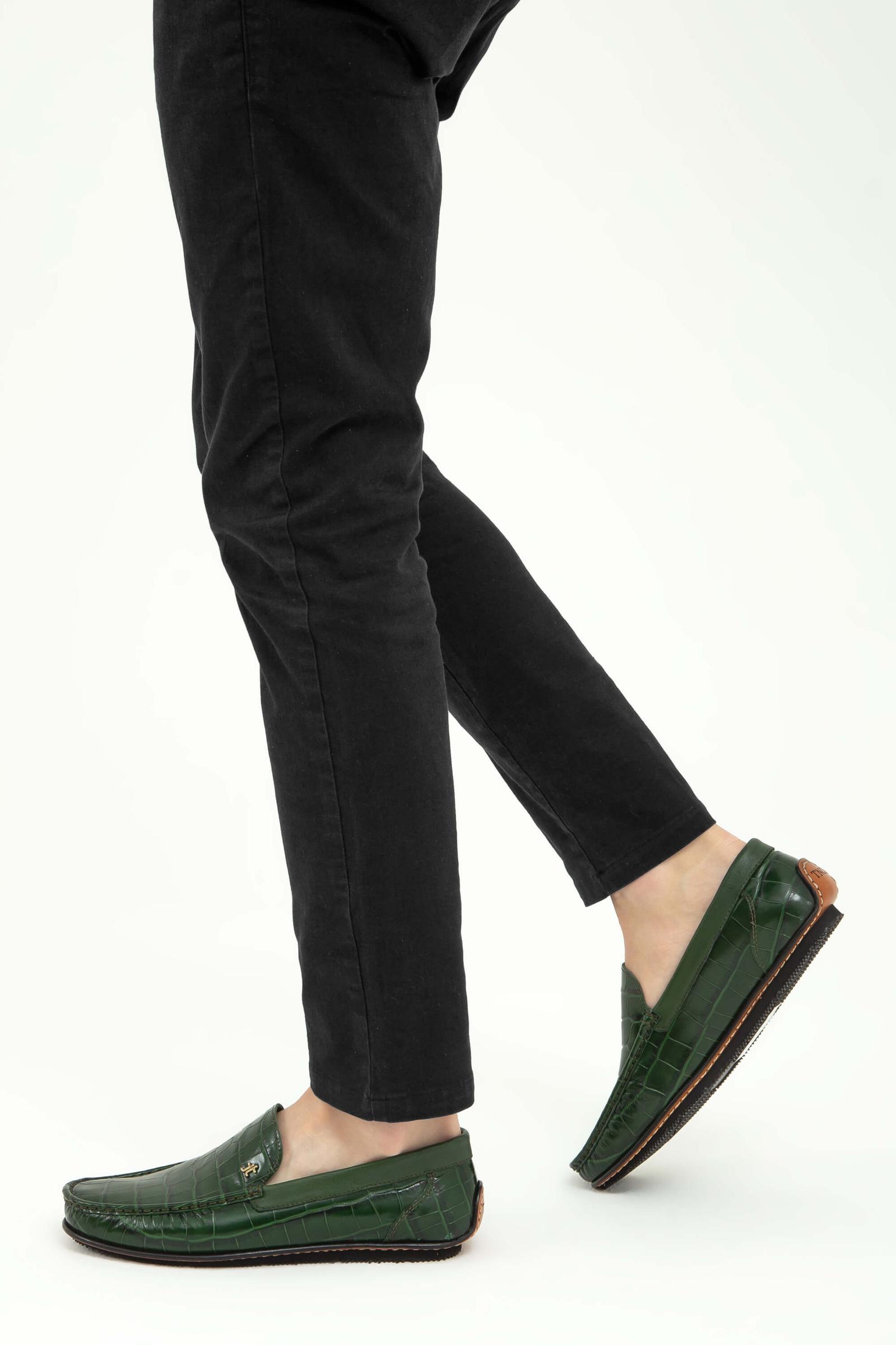  Tamer Tanca Erkek Hakiki Deri Yeşil Driver Ayakkabı