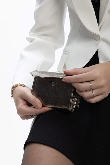  Tamer Tanca Kadın Vegan Antrasit Rugan Cüzdan Cuzdan