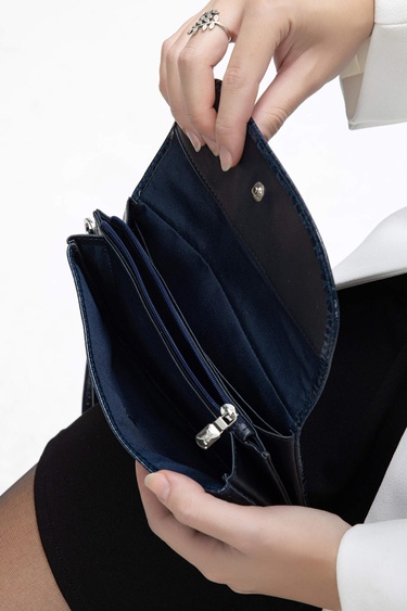  Tamer Tanca Kadın Vegan Lacivert Rugan Cüzdan Cuzdan