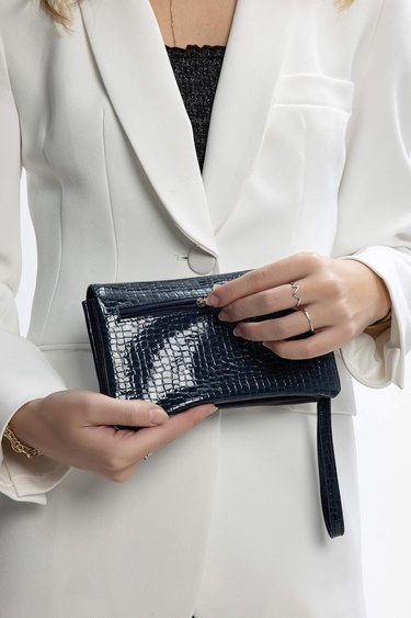  Tamer Tanca Kadın Vegan Lacivert Rugan Cüzdan Cuzdan