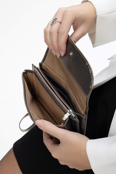  Tamer Tanca Kadın Vegan Antrasit Rugan Cüzdan Cuzdan