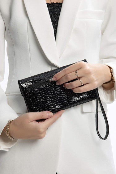  Tamer Tanca Kadın Vegan Siyah Rugan Cüzdan Cuzdan