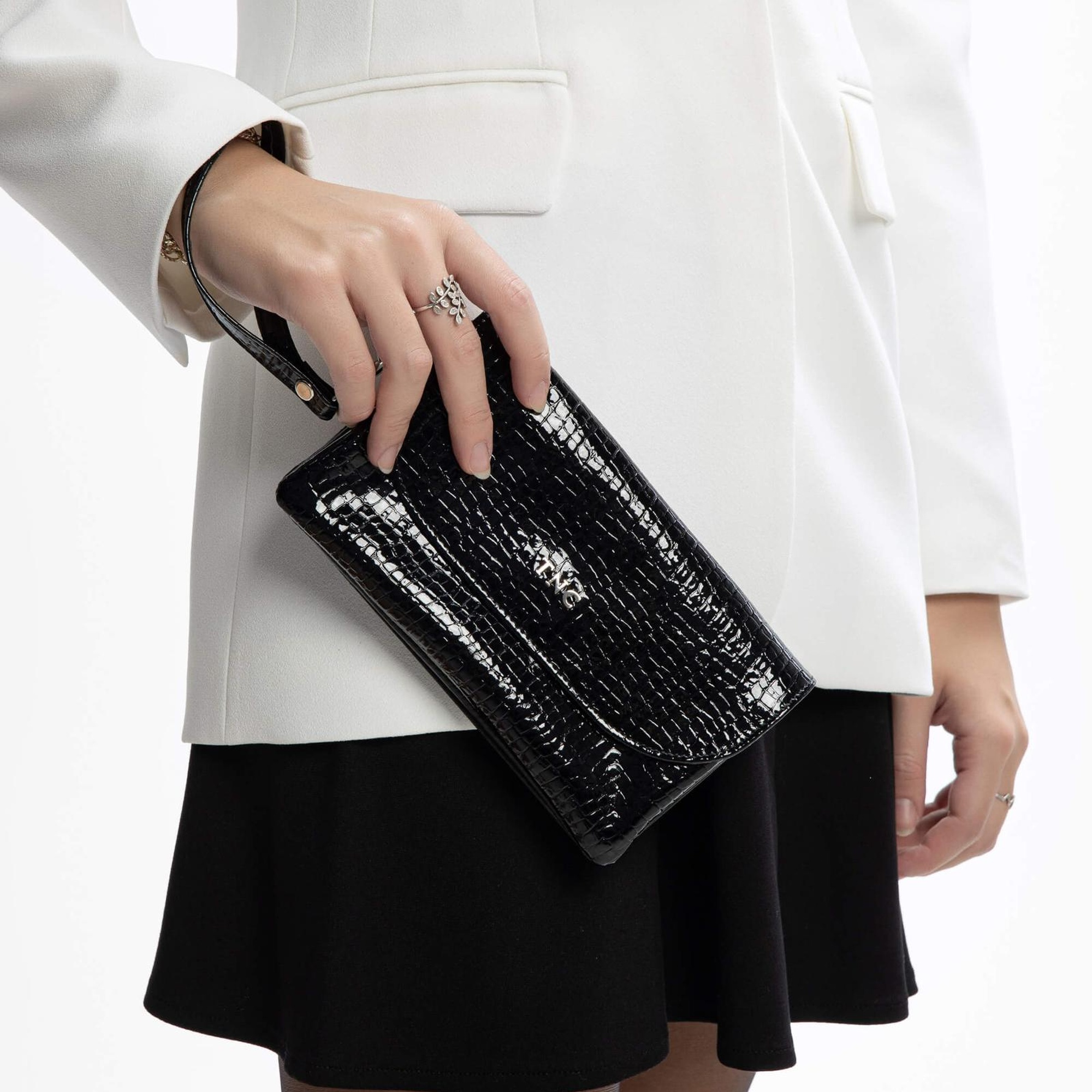 Tamer Tanca Kadın Vegan Siyah Rugan Cüzdan Cuzdan