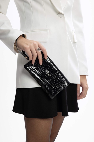  Tamer Tanca Kadın Vegan Siyah Rugan Cüzdan Cuzdan