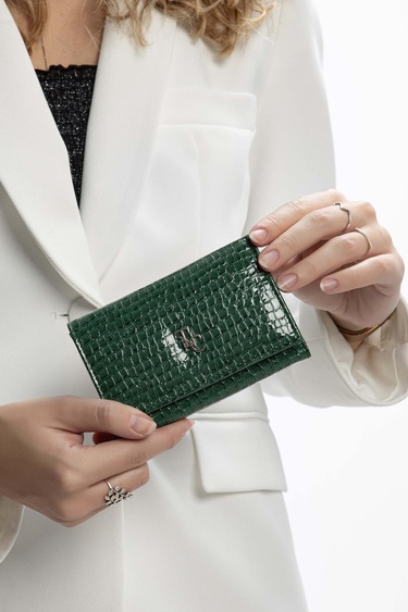  Tamer Tanca Kadın Vegan Yeşil Rugan Cüzdan Cuzdan