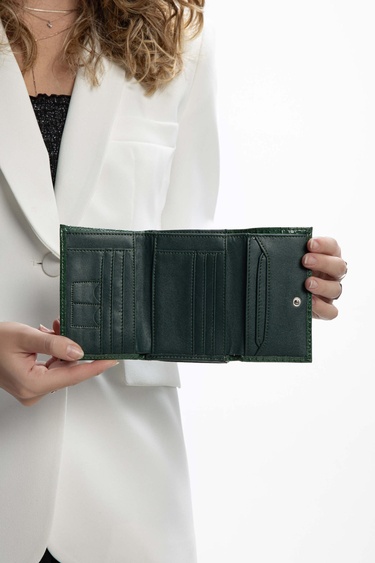  Tamer Tanca Kadın Vegan Yeşil Rugan Cüzdan Cuzdan