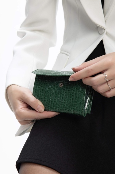  Tamer Tanca Kadın Vegan Yeşil Rugan Cüzdan Cuzdan