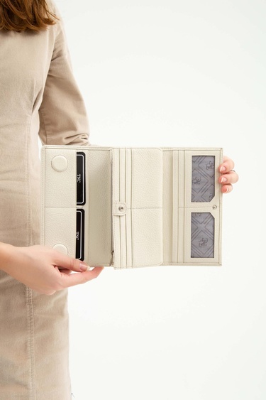  Tamer Tanca Kadın Hakiki Deri Bej Günlük Cuzdan