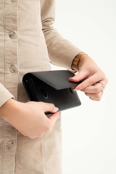  Tamer Tanca Kadın Hakiki Deri Siyah Floter Günlük Cuzdan