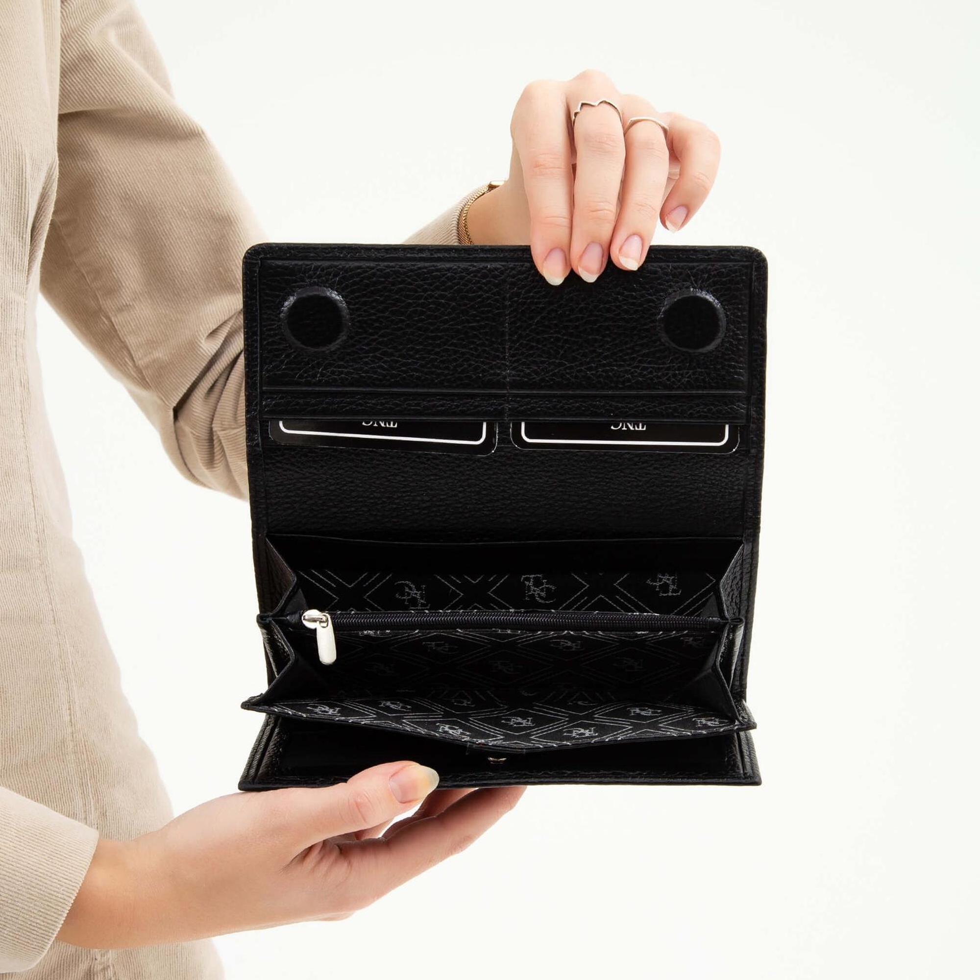 Tamer Tanca Kadın Hakiki Deri Siyah Floter Günlük Cuzdan