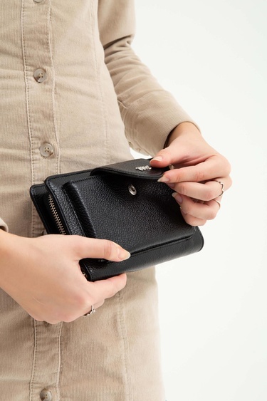  Tamer Tanca Kadın Hakiki Deri Siyah Günlük Cuzdan