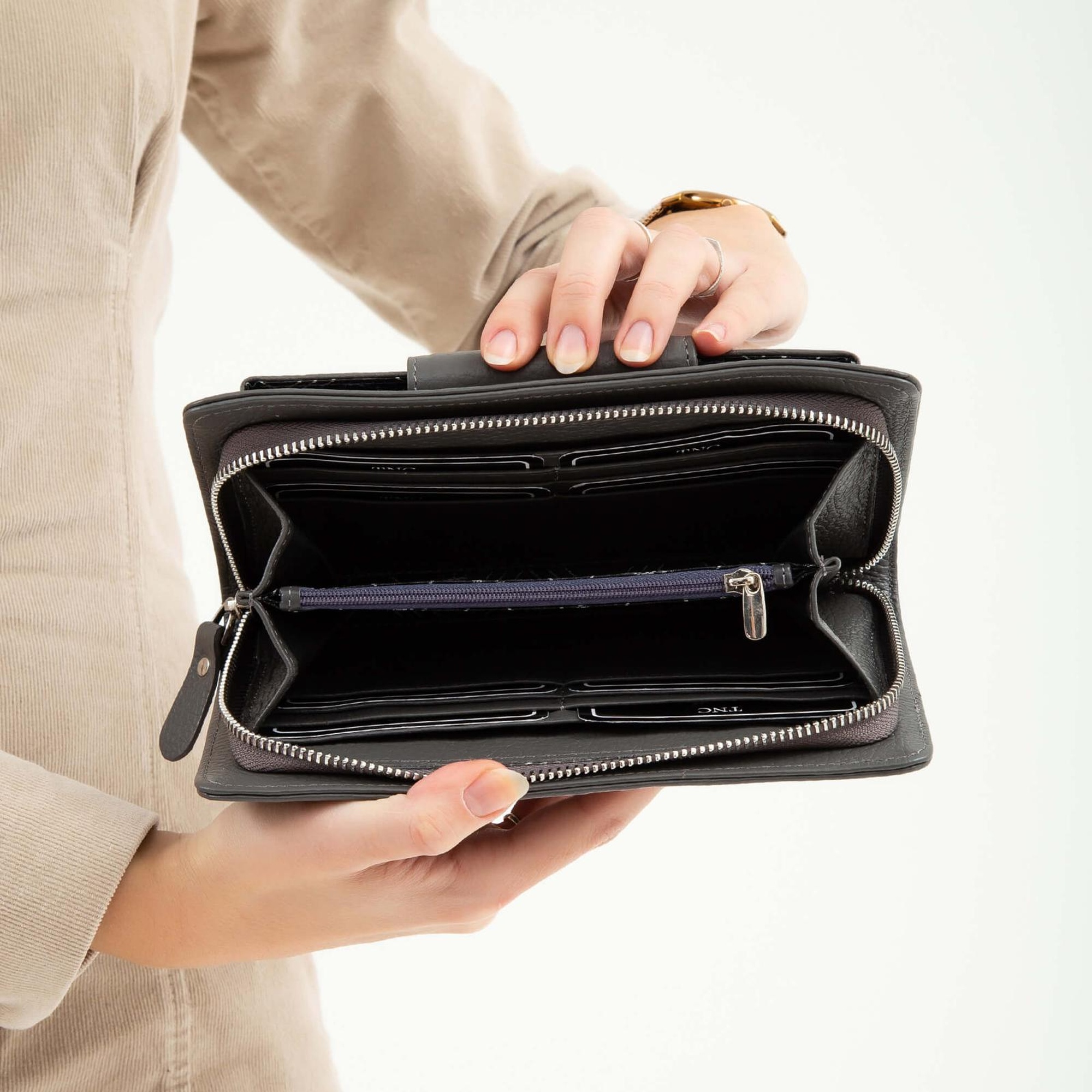 Tamer Tanca Kadın Hakiki Deri Gri Günlük Cuzdan