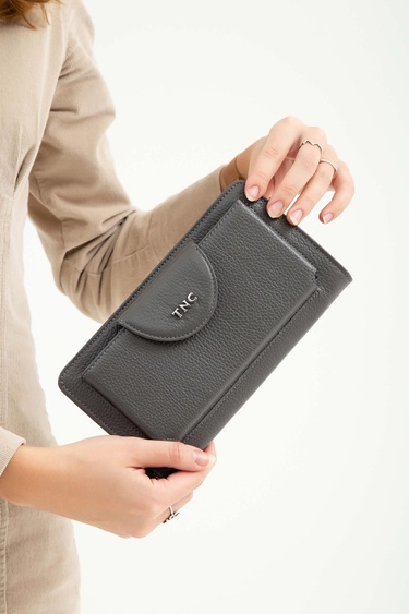  Tamer Tanca Kadın Hakiki Deri Gri Günlük Cuzdan