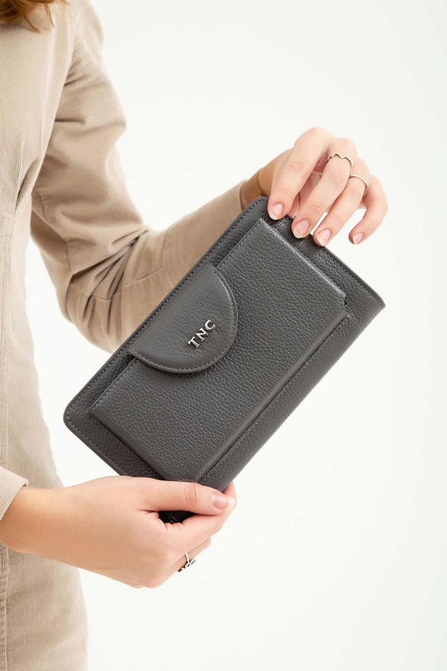  Tamer Tanca Kadın Hakiki Deri Gri Günlük Cuzdan