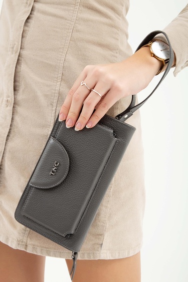  Tamer Tanca Kadın Hakiki Deri Gri Günlük Cuzdan