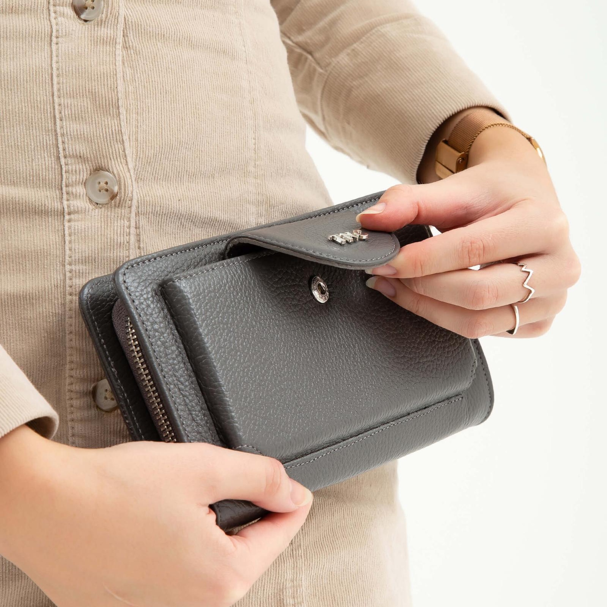 Tamer Tanca Kadın Hakiki Deri Gri Günlük Cuzdan