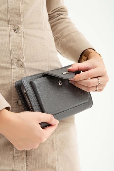  Tamer Tanca Kadın Hakiki Deri Gri Günlük Cuzdan