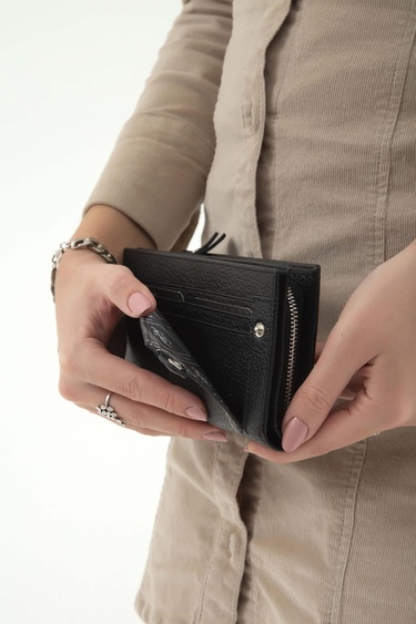  Tamer Tanca Kadın Hakiki Deri Siyah Günlük Cuzdan