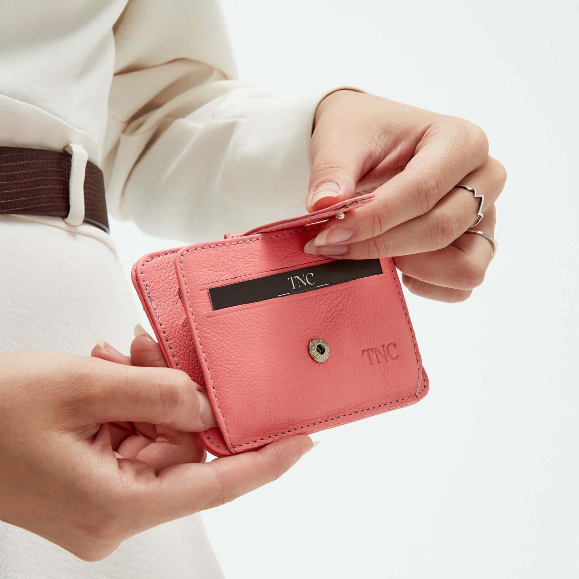 Tamer Tanca Unisex Hakiki Deri Açık Pembe Kartlık