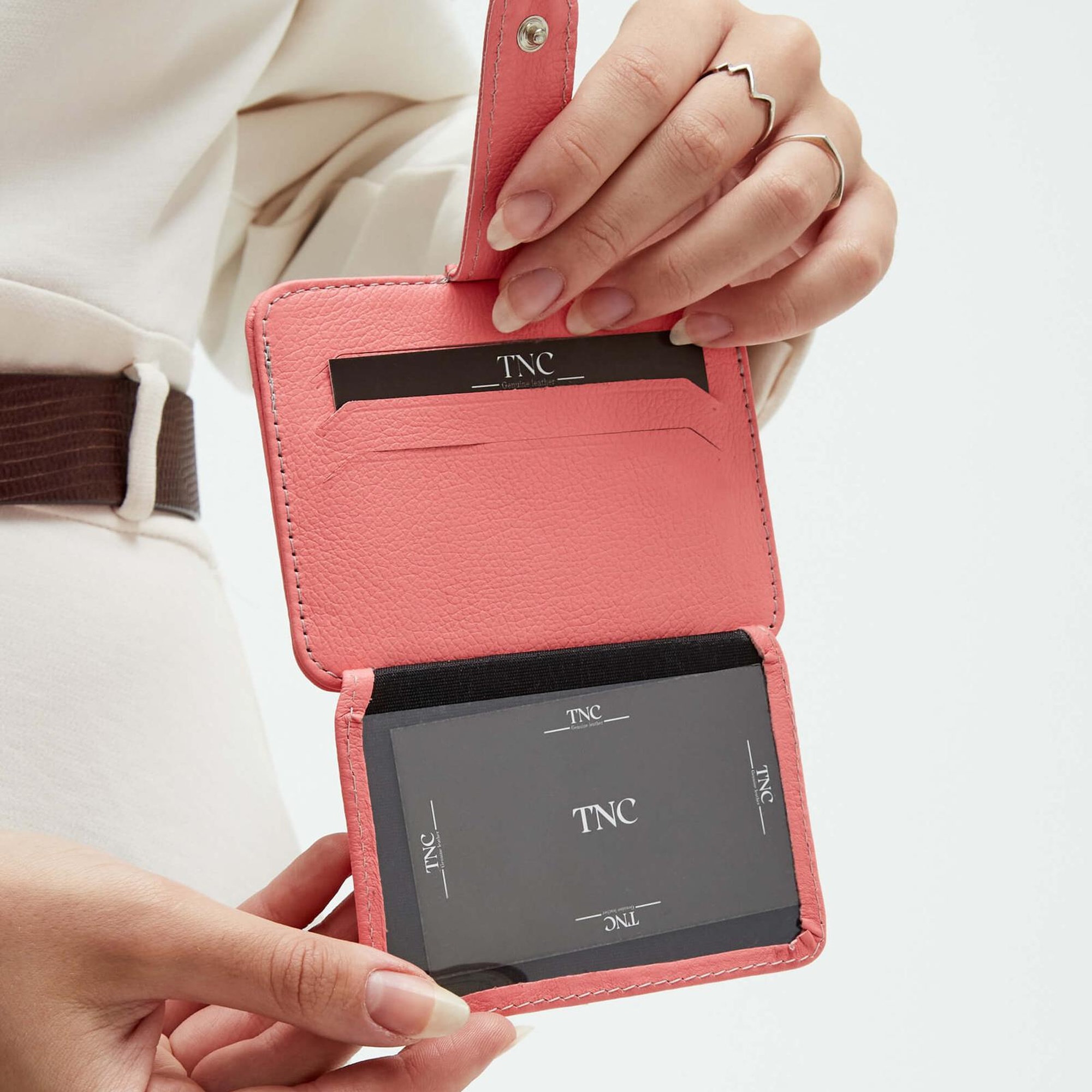 Tamer Tanca Unisex Hakiki Deri Açık Pembe Kartlık