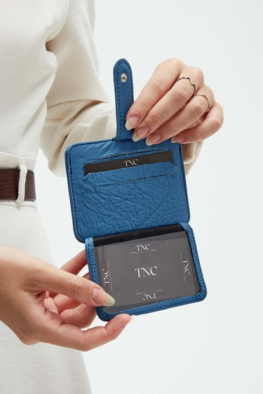  Tamer Tanca Unisex Hakiki Deri Mavi Togo Kartlık