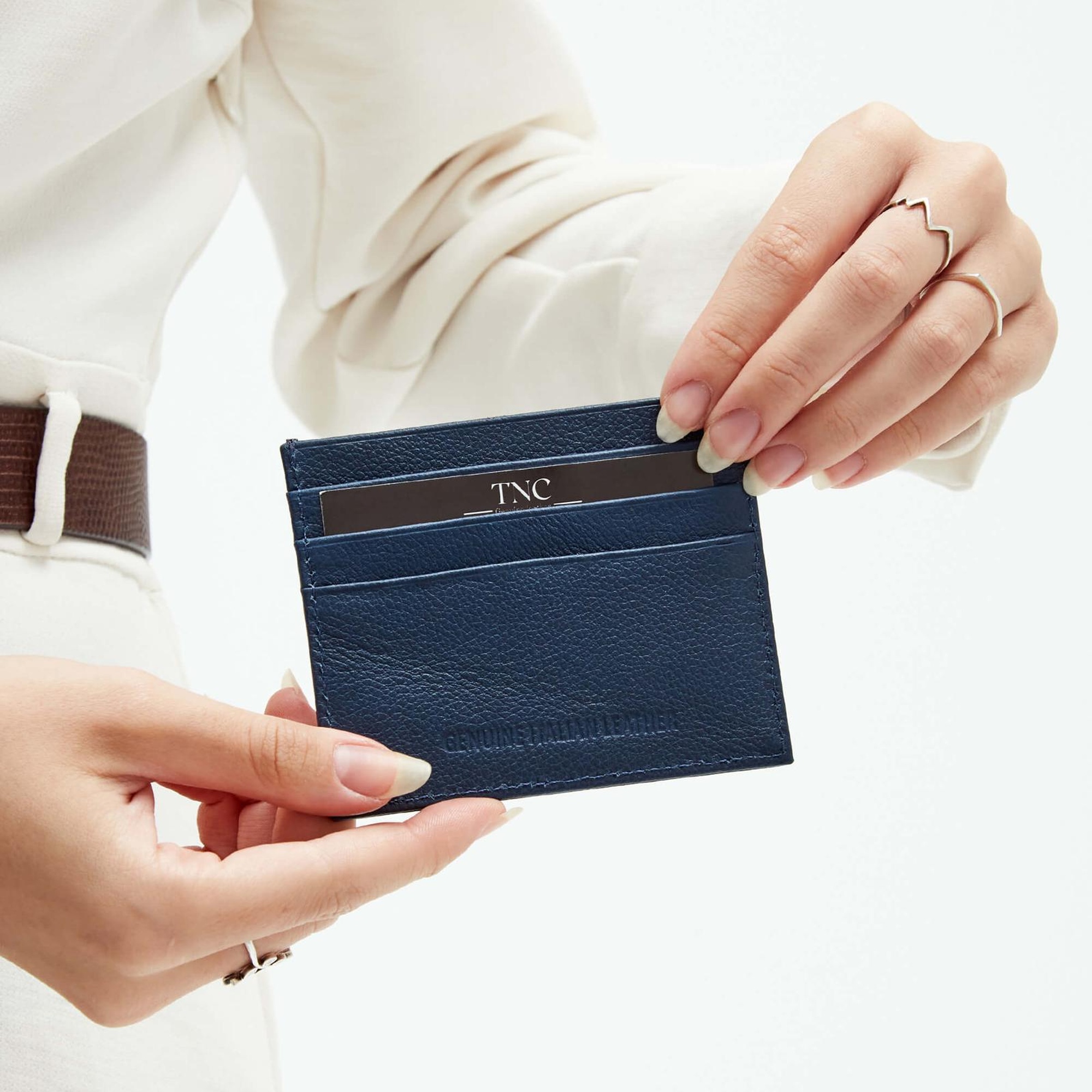 Tamer Tanca Unisex Hakiki Deri Lacivert Kartlık