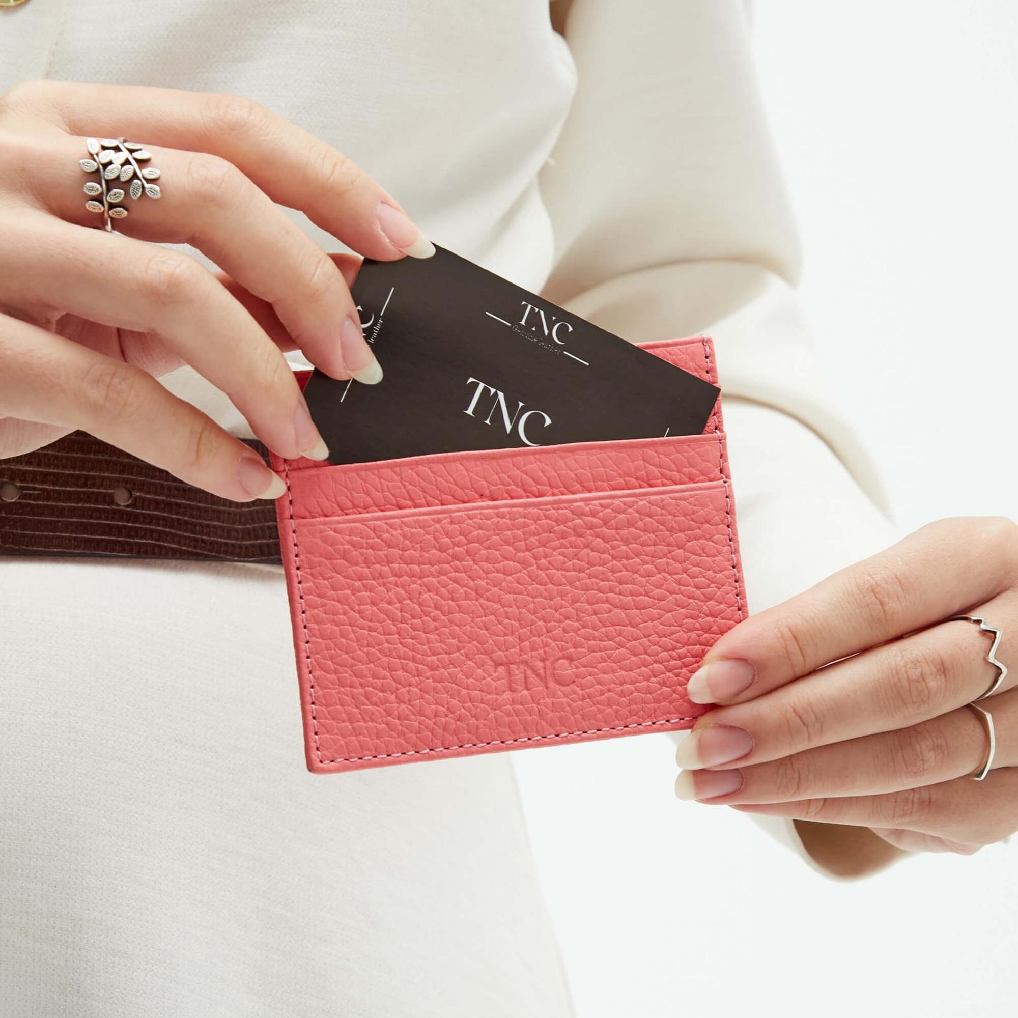 Tamer Tanca Unisex Hakiki Deri Pembe Kartlık