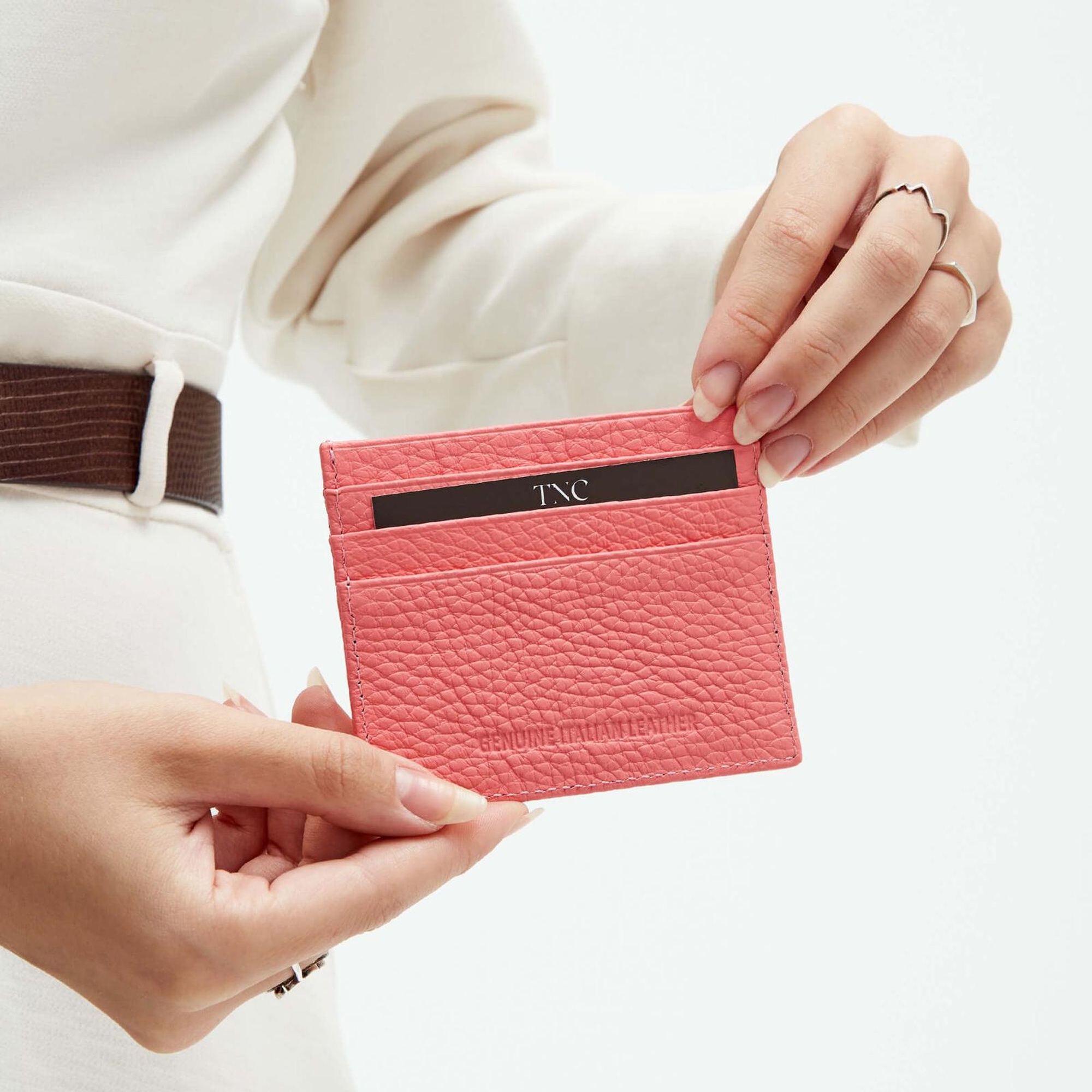 Tamer Tanca Unisex Hakiki Deri Pembe Kartlık