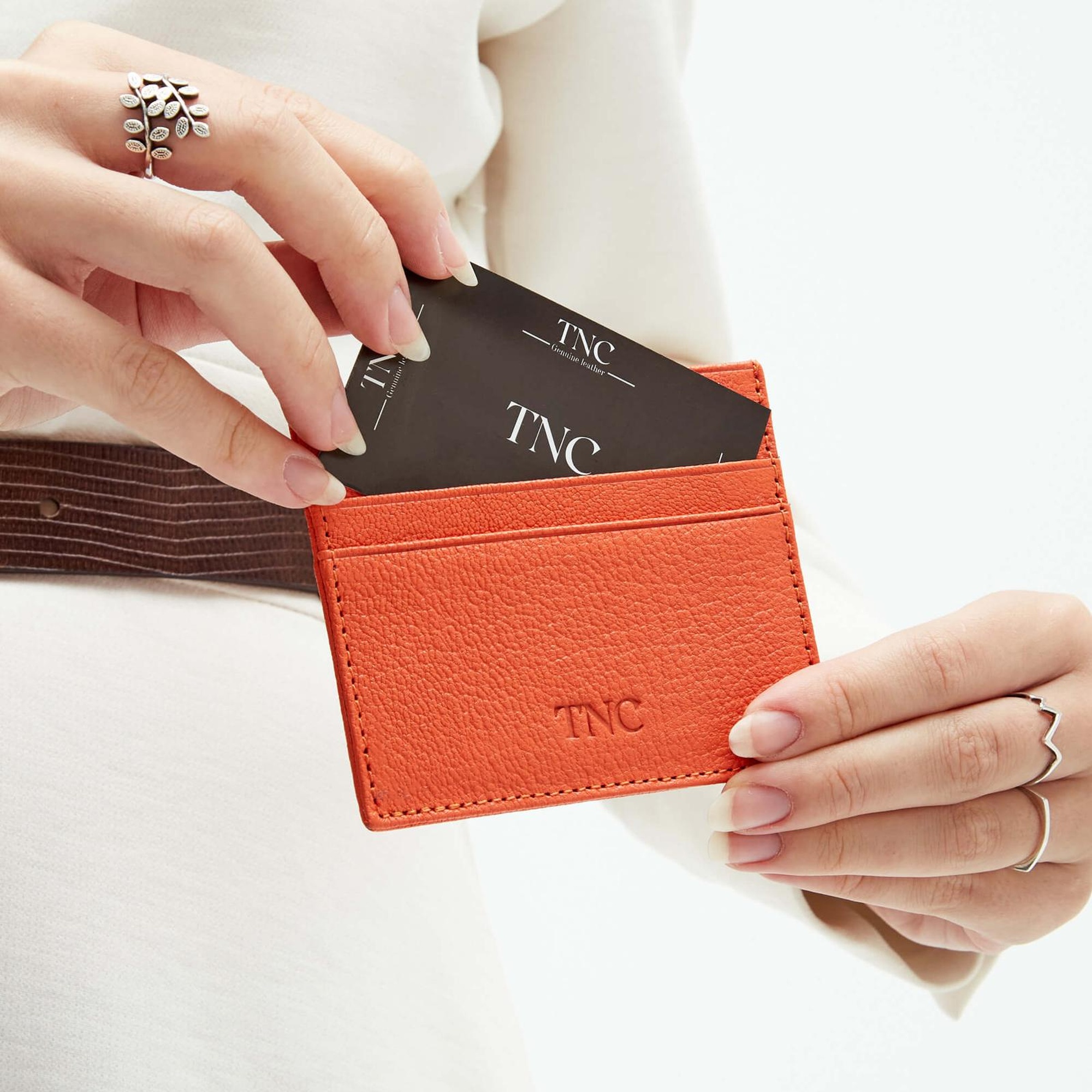 Tamer Tanca Unisex Hakiki Deri Turuncu Kartlık