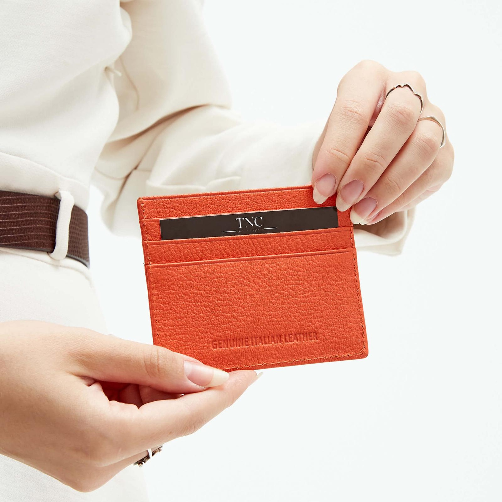 Tamer Tanca Unisex Hakiki Deri Turuncu Kartlık