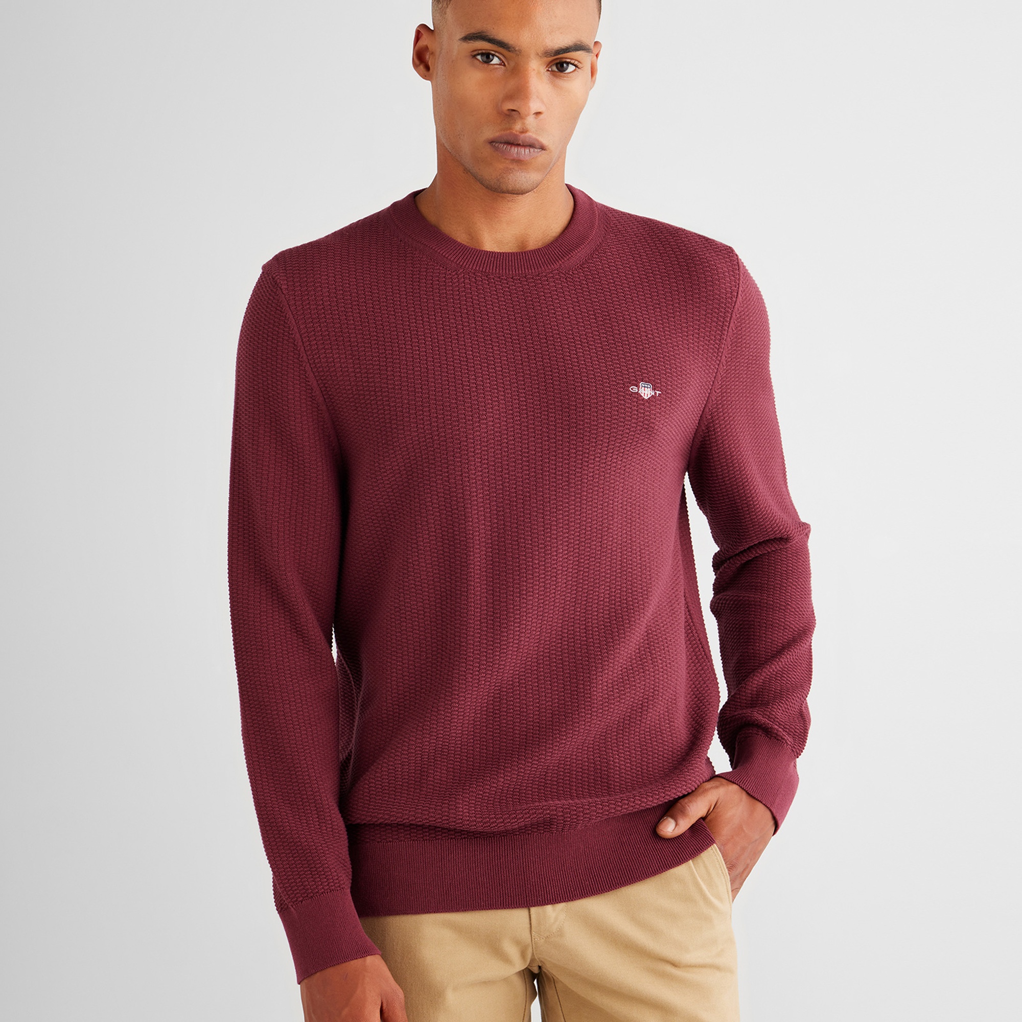 GANT Erkek Bordo Regular Fit Bisiklet Yaka Kazak