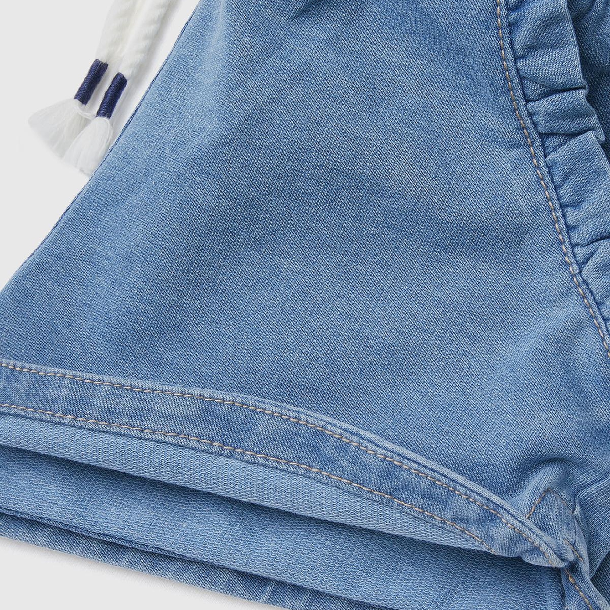 Kız Çocuk Açık Denim Beli Büzgülü Fırfırlı Cep Detaylı Denim Şort