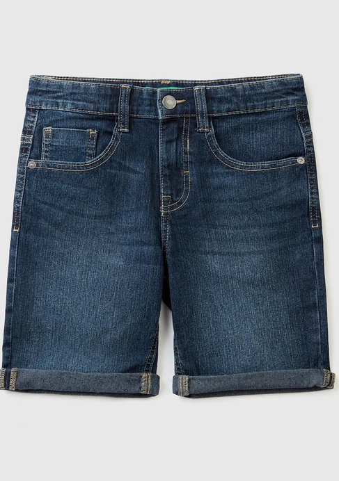  Erkek Çocuk Lacivert Logo İşlemeli 5 Cepli Kemer Delikli Denim Kısa Bermuda Şort