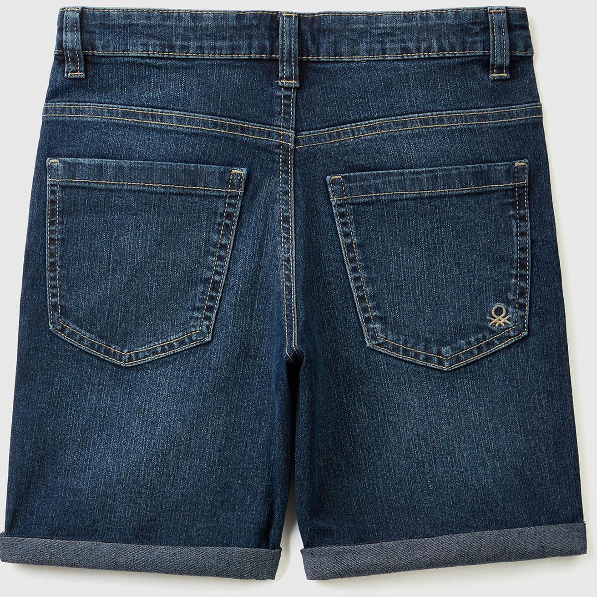 Erkek Çocuk Lacivert Logo İşlemeli 5 Cepli Kemer Delikli Denim Kısa Bermuda Şort