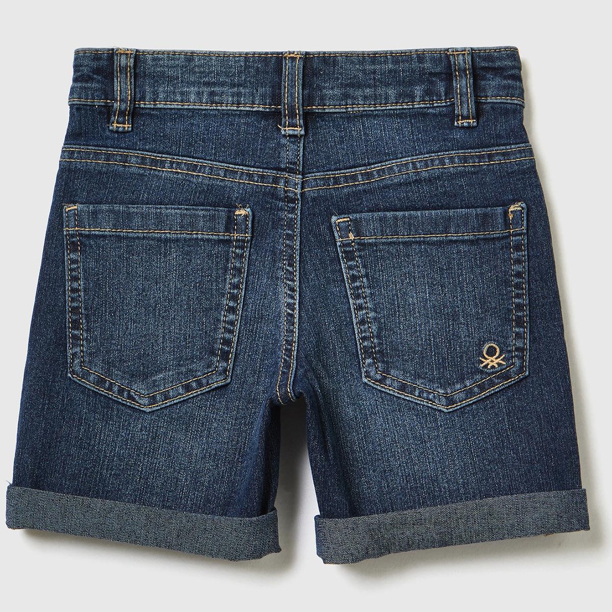 Erkek Çocuk Lacivert Arkası Logo İşlemeli 5 Cepli Ağartılmış Denim Bermuda Şort