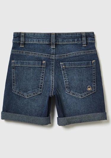  Erkek Çocuk Lacivert Arkası Logo İşlemeli 5 Cepli Ağartılmış Denim Bermuda Şort