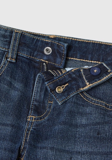  Erkek Çocuk Lacivert Arkası Logo İşlemeli 5 Cepli Ağartılmış Denim Bermuda Şort