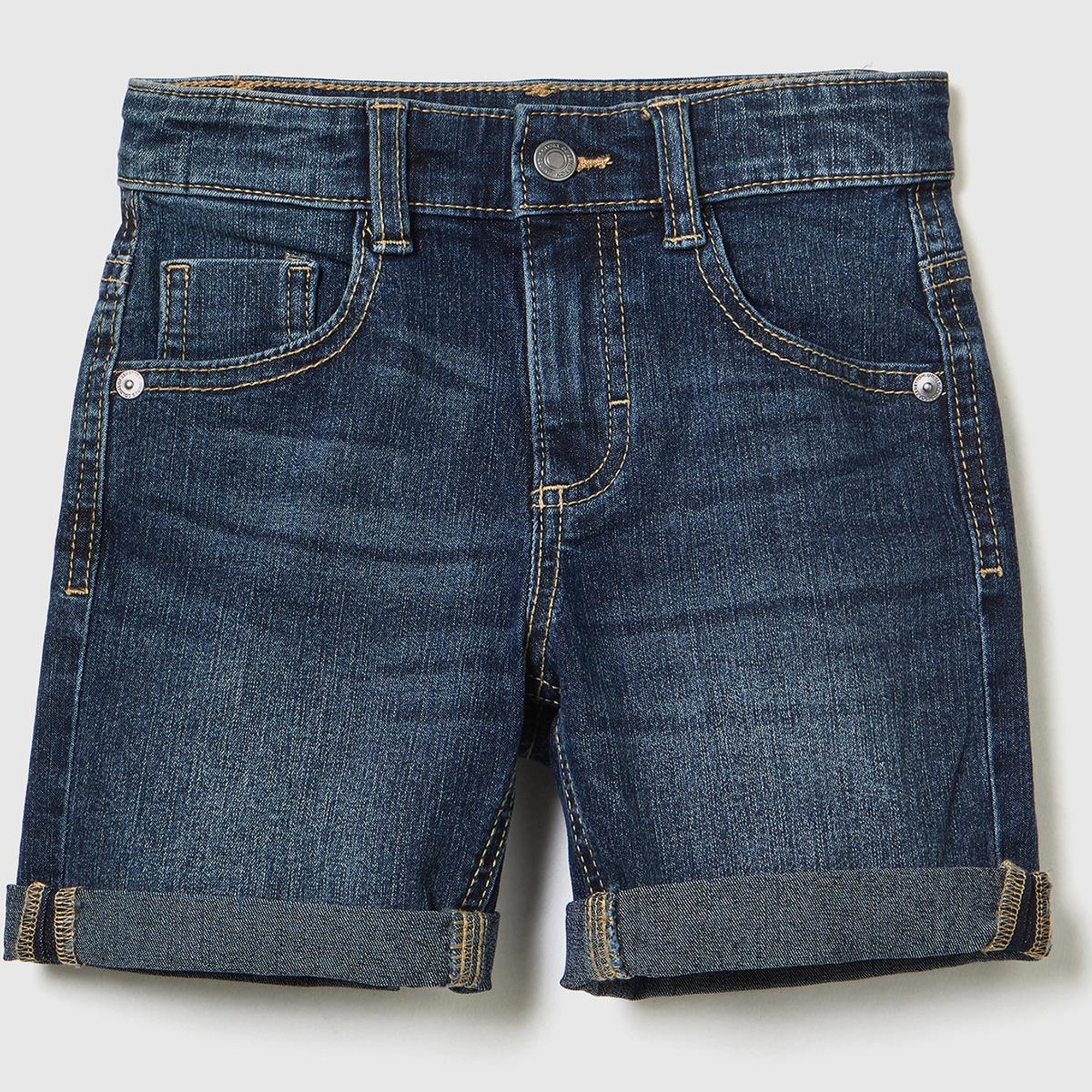 Erkek Çocuk Lacivert Arkası Logo İşlemeli 5 Cepli Ağartılmış Denim Bermuda Şort