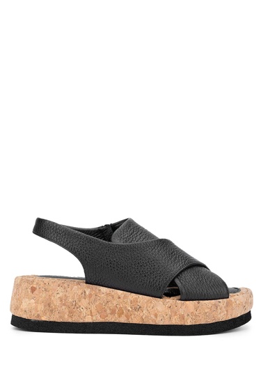  Tamer Tanca Kadın Hakiki Deri Siyah Sandalet Düz