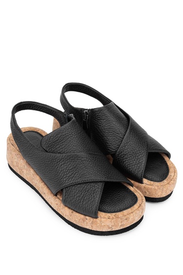  Tamer Tanca Kadın Hakiki Deri Siyah Sandalet Düz