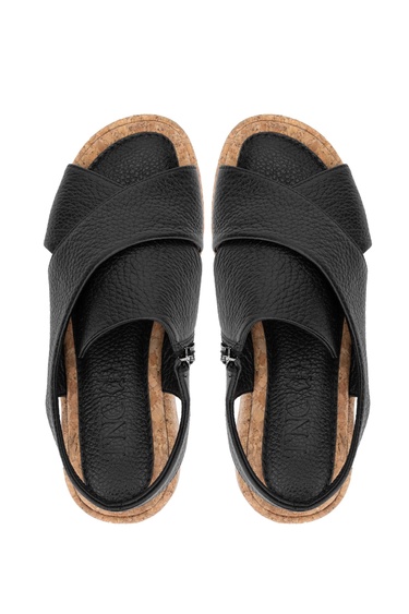  Tamer Tanca Kadın Hakiki Deri Siyah Sandalet Düz