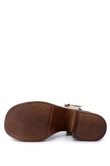  Tamer Tanca Kadın Hakiki Deri Bej Topuklu Sandalet