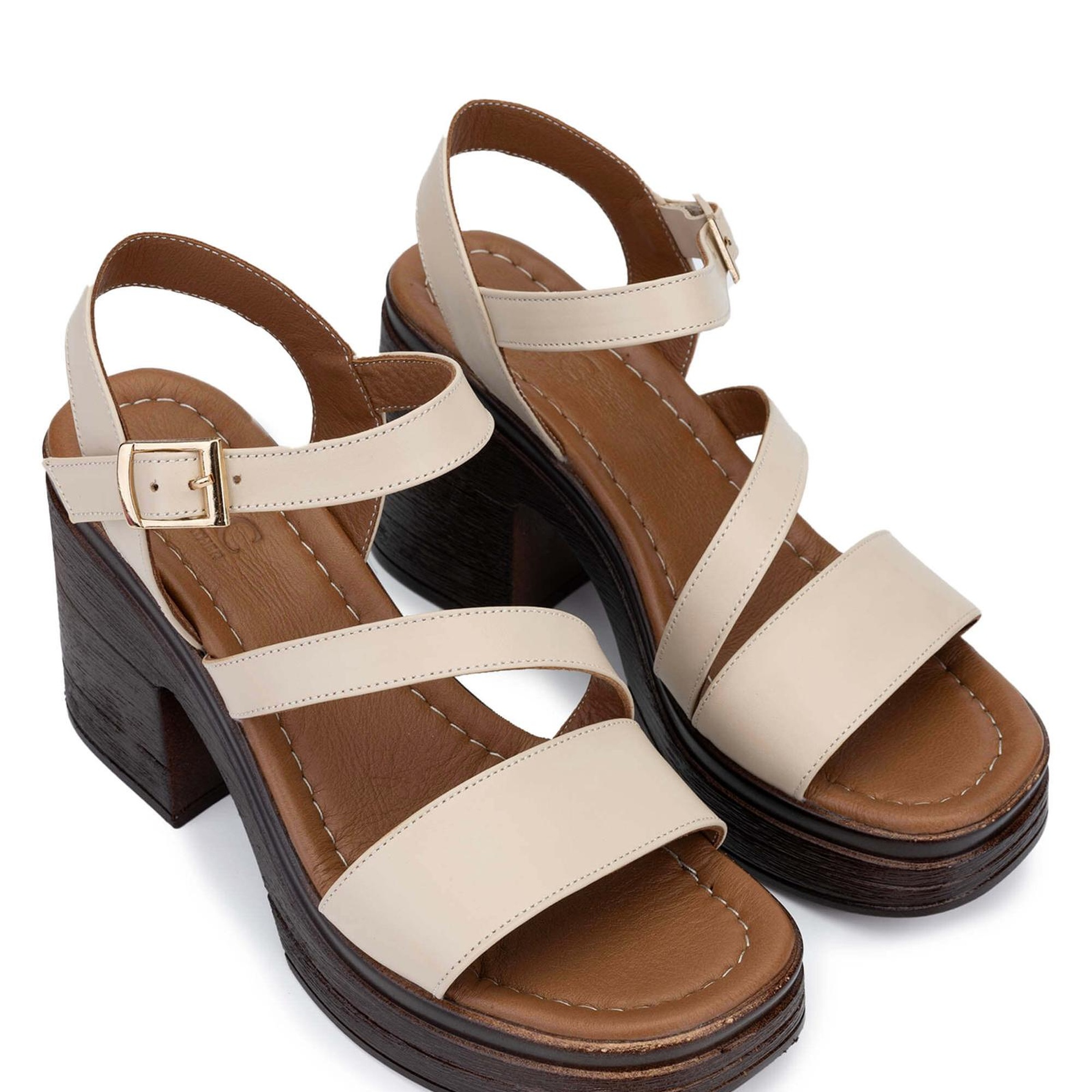 Tamer Tanca Kadın Hakiki Deri Bej Topuklu Sandalet