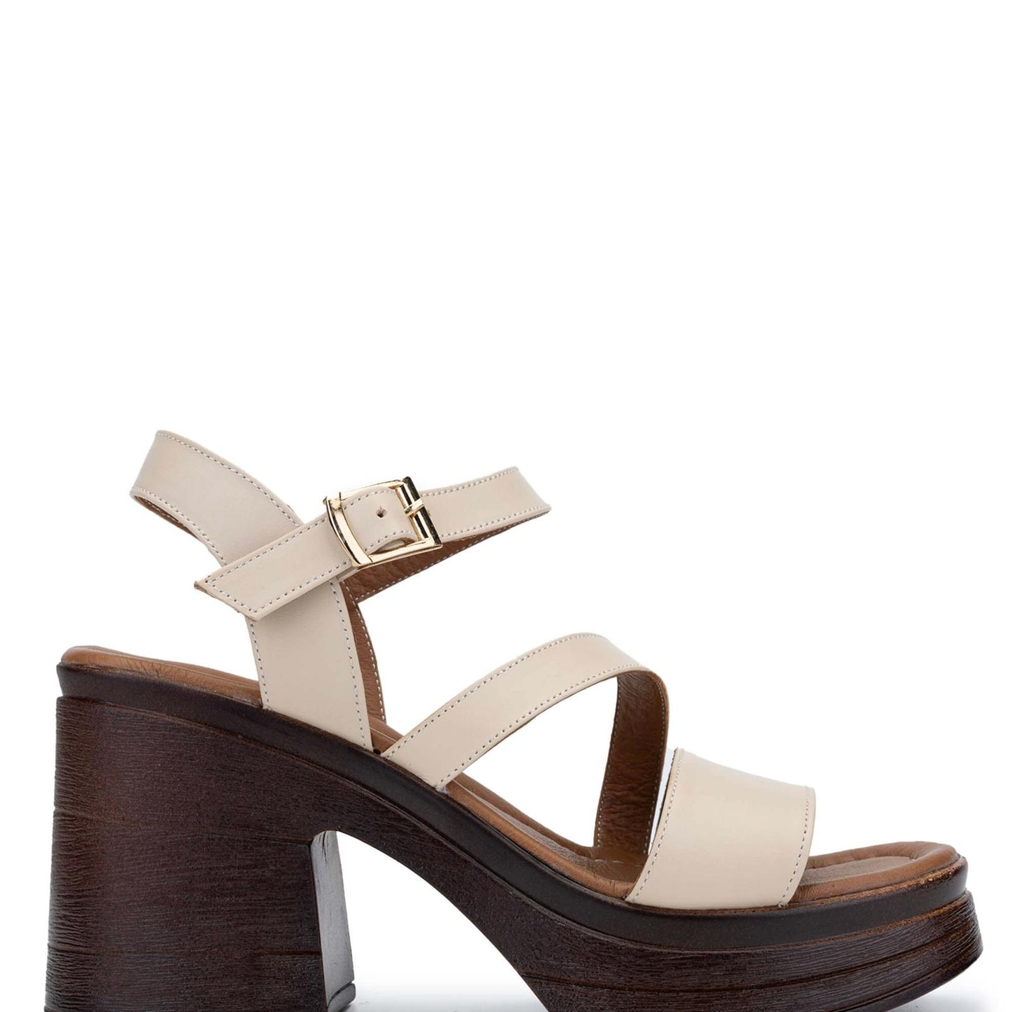 Tamer Tanca Kadın Hakiki Deri Bej Topuklu Sandalet