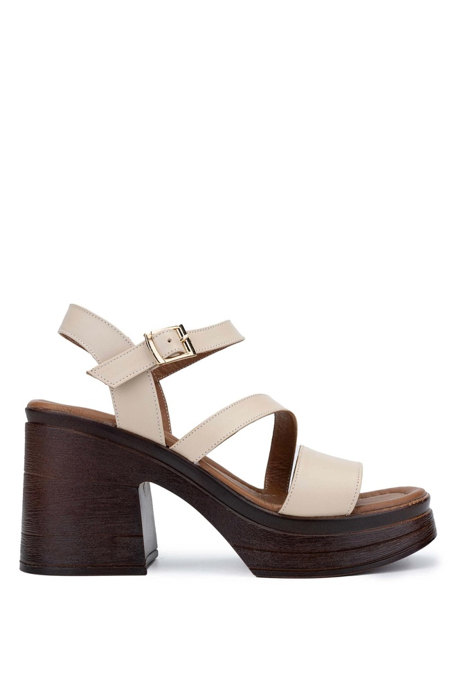  Tamer Tanca Kadın Hakiki Deri Bej Topuklu Sandalet